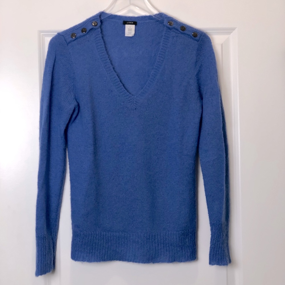 J.Crew Periwinkle Blue V-neck Wool Blend Sweater